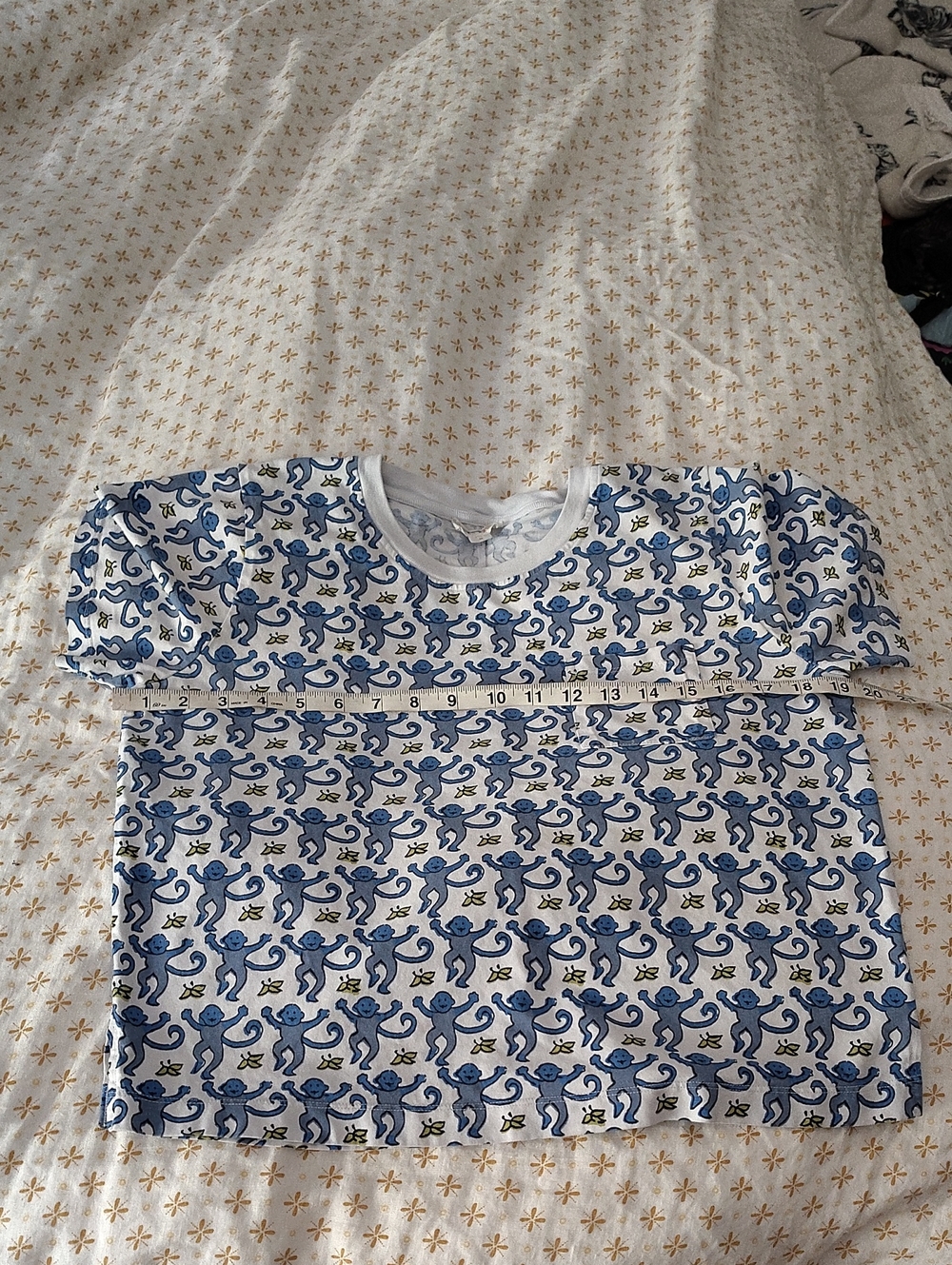 Roller Rabbit White & Blue Monkey-Pattern Short Sleeve Tee/ Pj Top Size Medium